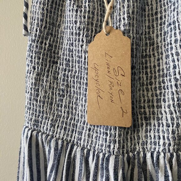 Handmade Children's Linen Rayon Navy Blue White Stripes Spaghetti Strap Dress - Picture 4 of 13